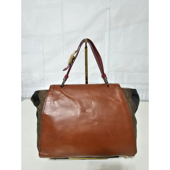 Fendi Silvana Bag Leather with Pequin Striped Canvas Brown - Picture 2 of 12